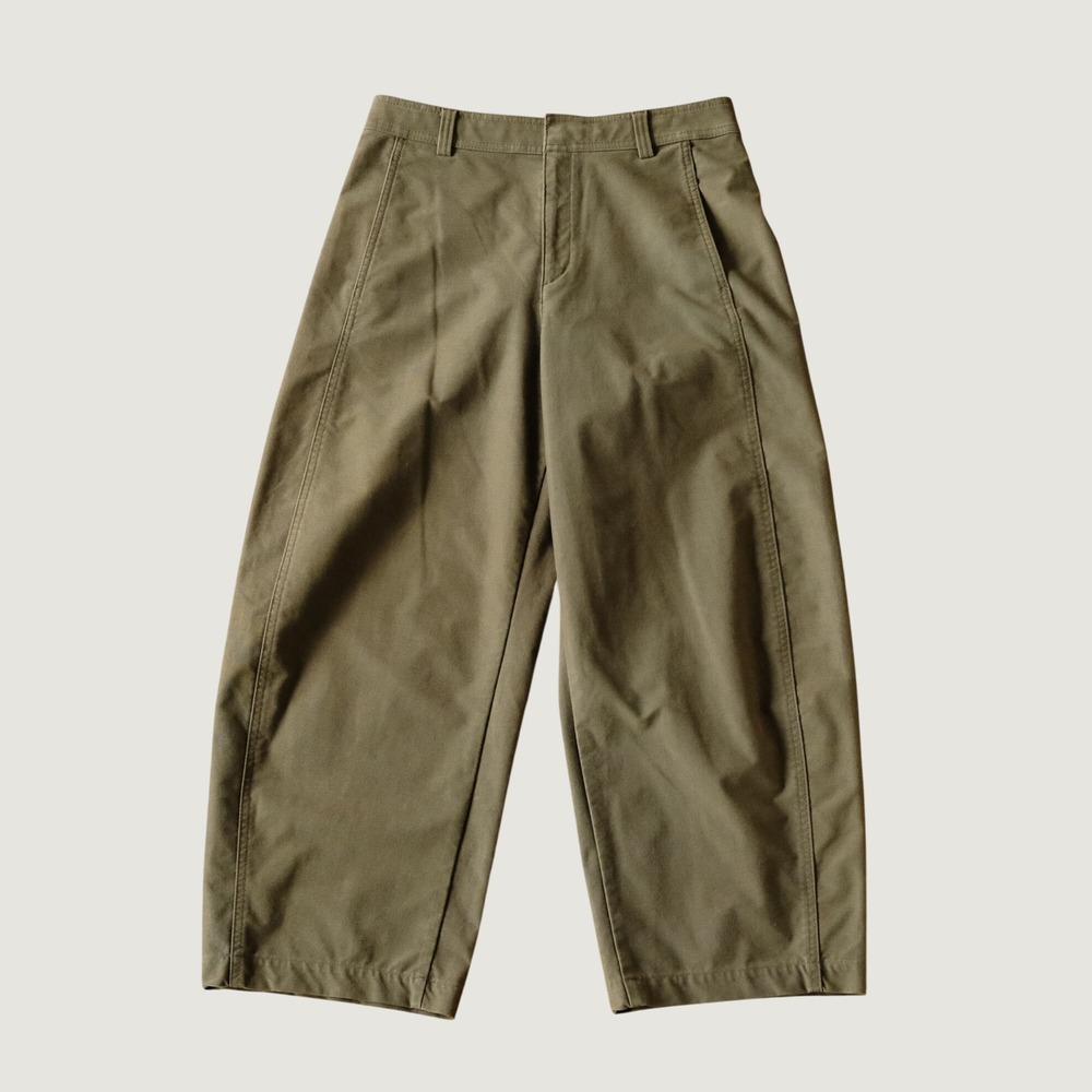 UNIQLO Jersey Barrel Pants Olive Green Curved Silhouette Cropped Ankle Size M